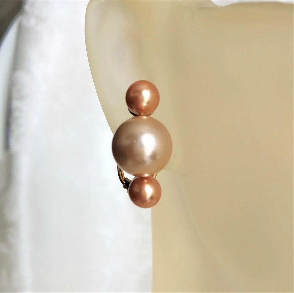 TRIPLE STUD WHITE/GOLD MAJORCA/MALLORCA PEARL EARRINGS GOLD FILLED CLIP-ON BACK - Image 1 of 4