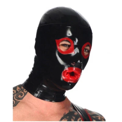 Maschera uomo lattice gomma cappuccio con lingua rossa in grado di avere sesso orale BDSM US - Immagine 1 di 4