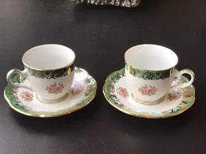 Set Of 2 Victoria Carlsbad gold trim Austria tea cups and saucers Flower Design - Picture 1 of 7