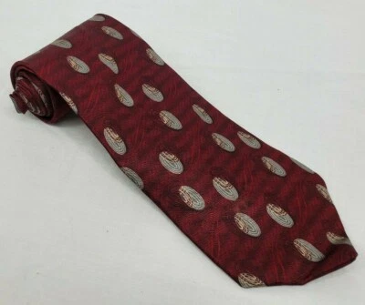 HAGGAR Gris/Dorado Ovalos en Borgoña Estampado Remolino Corbata Cuello 100% Seda - DISEÑADOR DE CORBATAS Foto 1 de 4