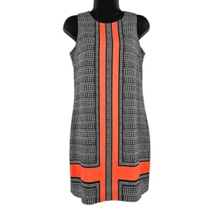 Vince Camuto Crossroad Panel Shift Dress 4 P Sleeveless Tank Black White Orange - Picture 1 of 10