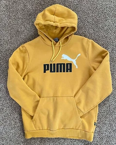 Puma Mens Medium Pullover Hoodie Sweatshirt Yellow w/Front Pocket & Logo - Picture 1 of 5