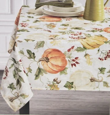 BENSON MILLS 1 Printed Fabric Jacquard Tablecloth,70" Round(4-6 ppl)HARVEST,PUMPKINS ACRES,BM