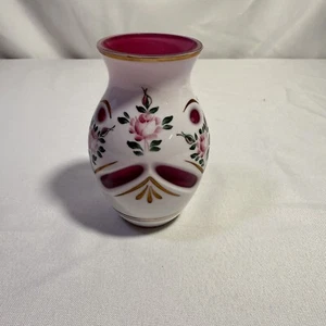 Vintage Czech Moser Cranberry And White Cased Glass Vase - Picture 1 of 4
