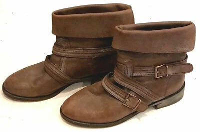 JOIE Brown Leather Moto Pull-On Ankle Boot with Buckles Size 38 (USA 8) - Image 1 of 4
