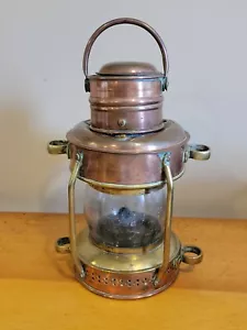 Antique Ship Anchor Brass Copper Metal Maritime Nautical Lamp Lantern 11.5" - Picture 1 of 11