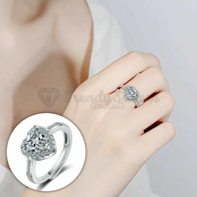 Ladies Simple Elegant Zircon Inlaid Halo Heart Adjustable Engagement Ring Band - Image 1 of 4