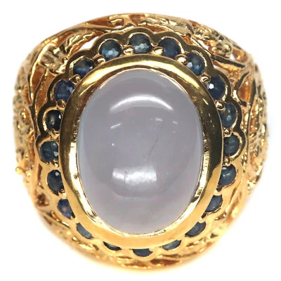 Anel de pedra preciosa não aquecida lavanda calcedônia e safira prata esterlina 925 tamanho 9 - Imagem 1 de 4