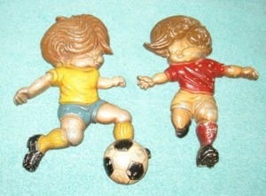 Vintage Pair of 1979 Soccer Boys Aluminum Cast Wall Art Decorations - Sexton - Picture 1 of 4