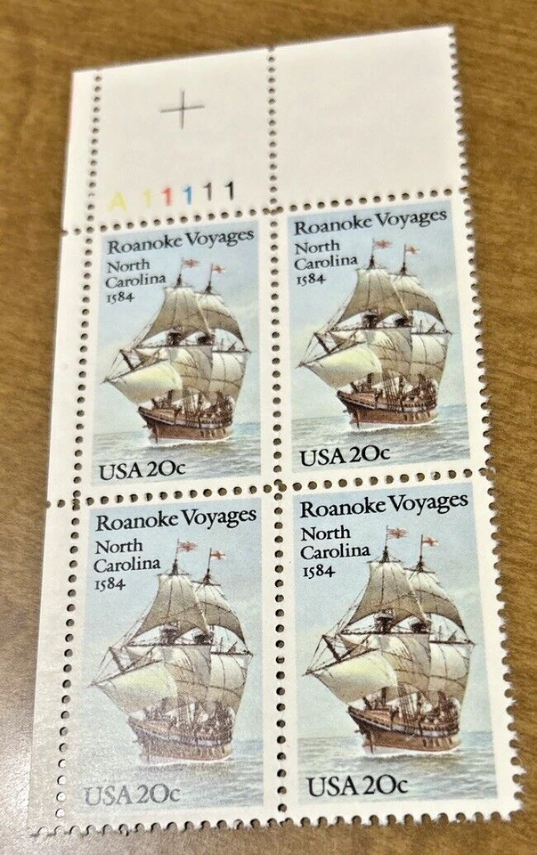 USA Sc# 2093 Roanoke Voyages Plate Block, 1984 MNH - Image 1 of 1