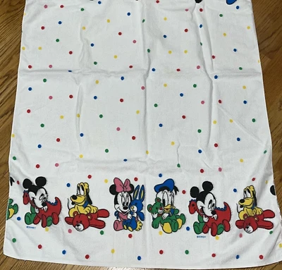 Vtg Dundee Disney Babies Receiving Blanket Mickey w Friends Flannel Polka Dots - Image 1 of 4