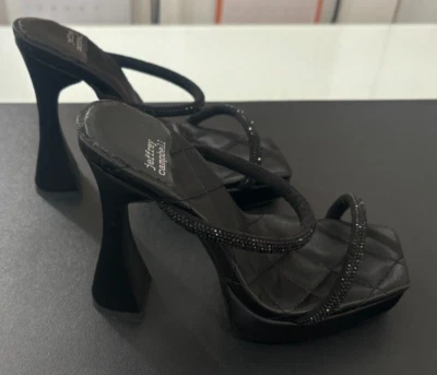 Sandálias femininas Jeffrey Campbell preto filme plataforma deslizante salto alça, tamanho 5, Y2K - Imagem 1 de 4