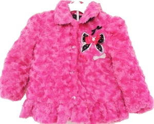 Young Heart Girls Coat 4T Pink Faux Fur Bow Cute Puffy Elegant Cozy Jacket NWT - Picture 1 of 12