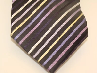 ALEXANDER JULIAN COLOURS~100% Silk Men Tie~Purple~Gold~Lavender~Gray~Striped~VGC - Image 1 of 4