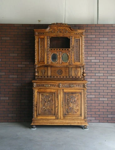 Antique French China Hutch ~French Vaisselier~ Antique Carved Oak Music Cabinet Cover