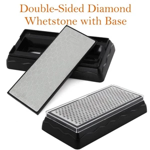 Pietre per affilare diamantate double face #400/#600/#1000/#1200 Whetstone con base - Foto 1 di 14