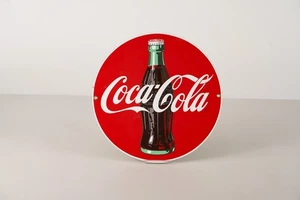 Vintage Coca-Cola Porcelain Enamel Iron Advertising Wall Sign - Foto 1 di 3