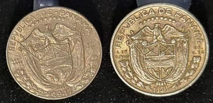 Set of (2) PANAMA 1/10 Balboa Silver Coins 1947 & 1953 Nice High Grade - Picture 1 of 2