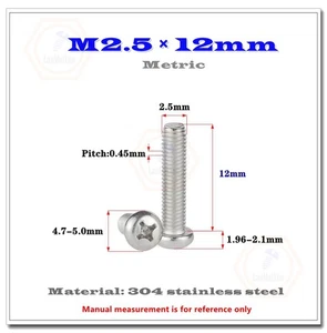 Tornillo pequeño electrónico con cabeza de sartén Phillips 304 de acero inoxidable M2,5 x 12 mm 1000 un. - Imagen 1 de 1