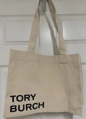 NWOT Tory Burch Canvas Tote Market Bag Shopper Reusable Natural Black 16” 11.5” - Image 1 of 3