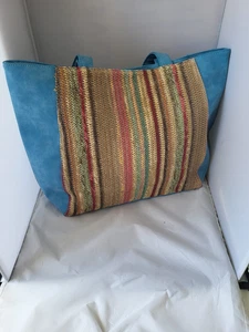 Damen Handtasche Strandtasche Shopper Badetasche Sommer Freibad Bast Blau - Picture 1 of 4