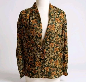 Quo Damen L Seide Blätter Print Knopfleiste Bluse Jacke Langarm Oberteil Herbst Farbe - Bild 1 von 11