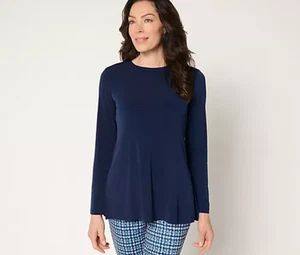 Susan Graver Essentials Liquid Knit Crew Neck Top Navy 2X A700410 - Picture 1 of 6