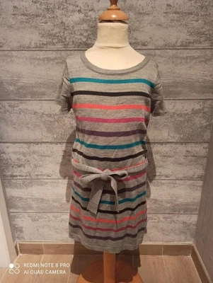 Robe en lainage gris rayé multicolore Kiabi, taille 8 ans, très bon état. - Photo 1/2