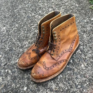 Grenson Fred Leather Brogue Boots Lace-Up Tan UK 9 X Display Men’s 10.5 - Picture 1 of 8