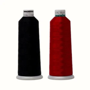 Madeira Polyneon Embroidery Thread - 2 Pack Black-1800 Red-1838 - 5500Yd - Picture 1 of 3