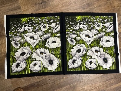 Clothworks Poppy Poetry Juego de 2 Paneles Tela Algodón Blanco/Negro Apox 22.5x20.5 Foto 1 de 4