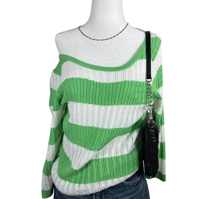 Jeanne Pierre в полоску свитер женщин средний от плеча зеленый белый вязаный опрятный - Изображение 1 из 4