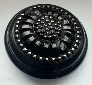 XL Vintage Black carved bakelite button imitating glass~1-11/16"~A9~(FLAWED) - Picture 1 of 5