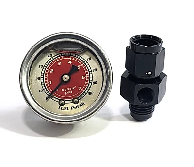 Red Liquid 0-100psi Fuel Pressure Gauge Regulator Gauge 1/8" NPT W/ 6AN Adapter - Image 1 of 4