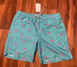 Maamgic Swim Trunks Mens XXL Teal/Pink Sharks Drawstring Lined - Picture 1 of 5