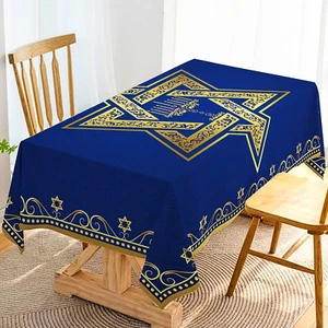 Passover Hanukkah Tablecloth Jewish Chanukah Star of David Table Decoration M... - Picture 1 of 1