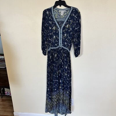 Б/у американская тряпка синий цветочный макси 3/4 рукав женщин крестьянское платье размер XS - Изображение 1 из 4