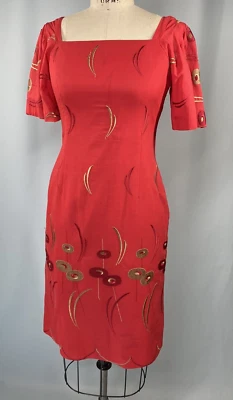 Vestido Vintage TALLA PEQUEÑA Funda Roja Bordada Años 90 80 Clásico Foto 1 de 4
