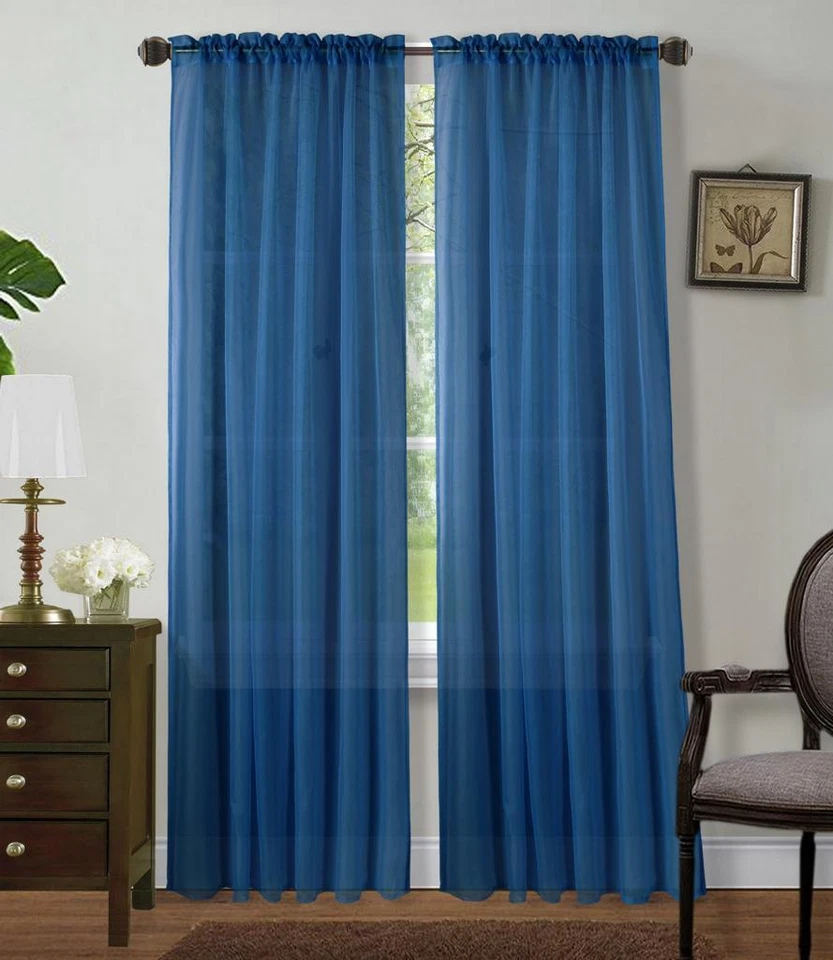Sheer 2Pc Window Treatments Curtain Panels 84" Inch Long  Polyester (10+ colors) - Image 1 of 1