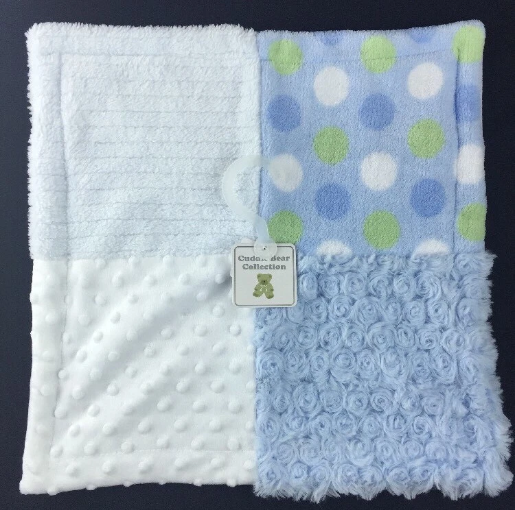 Manta de seguridad Cuddle Bear Collection azul blanco a lunares Minky Rosette Swirl Foto 1 de 4