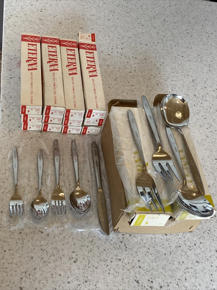 64pc 5pc Service For 12 Eterna LEAF SPRIG Serving Pcs Stainless Japan H Flatware - Image 1 of 4