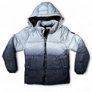 H&M Boys Hooded Puffer Jacket, Kids Snow Coat, Size: 14Y, Grey/Dark Blue - USED - Picture 1 of 4