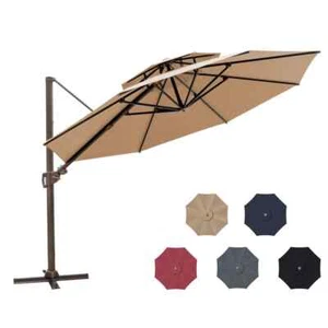11.5 ft. Double Top Aluminum Cantilever Tilt Patio Umbrella in Tan - Picture 1 of 7