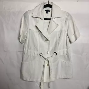 Giacca blazer donna Tommy Hilfiger colore bianco taglia media lino con cintura - Foto 1 di 4