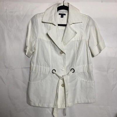 Chaqueta Blazer TOMMY HILFIGER Mujer Color Blanco Talla Mediana Cinturón Lino Foto 1 de 4