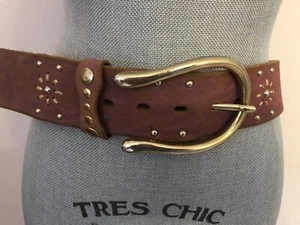 Oilily Pink/ Gold Studded Embroidered  2” Wide Leather Belt S/m - Picture 1 of 4