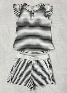 🍃Cooper Key Girl’s 2pcs Striped Top & Shorts Set | White-Black /Size: M - Picture 1 of 10