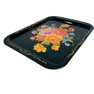Rustic Floral Metal Serving Tray Decorative VTG Farmhouse Farmers Market Kitchen - Picture 1 of 14
