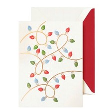 Crane & Company Christmas String Lights Card and Red Lined Envelope 5.5”x 7.4”