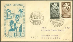 F-EX45782 GUINEA EQUATORIAL 1952 REG FDC FLOWER FLORES. - Picture 1 of 2